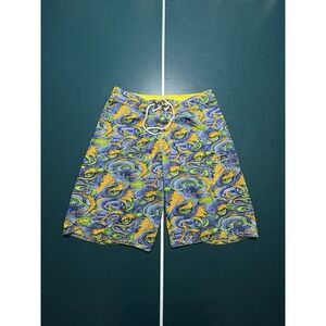 Vintage RUSTY Board Shorts Men's 34 Dragon Warrior Eye Y2K Surf Swim Trunks Rare